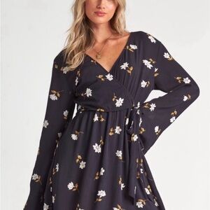 Billabong Black Floral Long Sleeve Dress